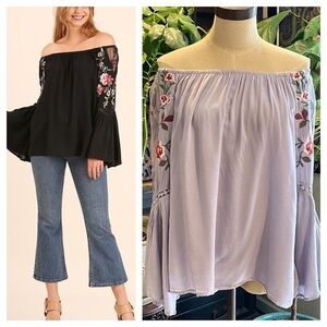 Umgee off shoulder embroidered floral peasant top